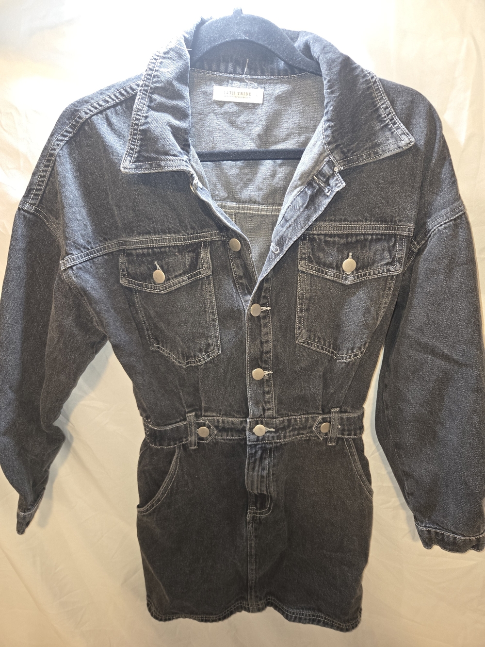 12th Tribe Black Washed Denim Romper